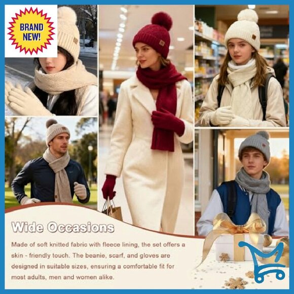 3pcs/set Winter Beanie Hat Scarf Touchscreen Gloves Set for  Fleece Lined Knit Winter Set: Beanie Scarf Gloves Touchscreen